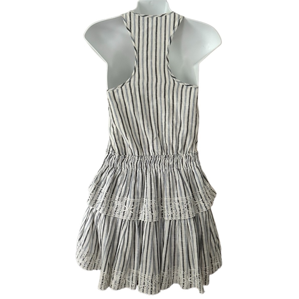 LoveShackFancy Mini Dress Ruffle Racer Back Striped Eyelet Sz Medium *Marks - Picture 2 of 4
